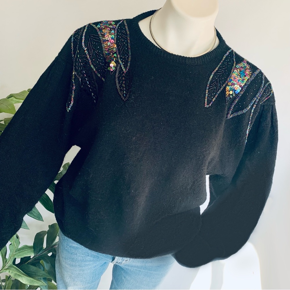 v i n t a g e :: Gorgeous Beaded Embellished Sequin Knit Sweater - Picture 1 of 10